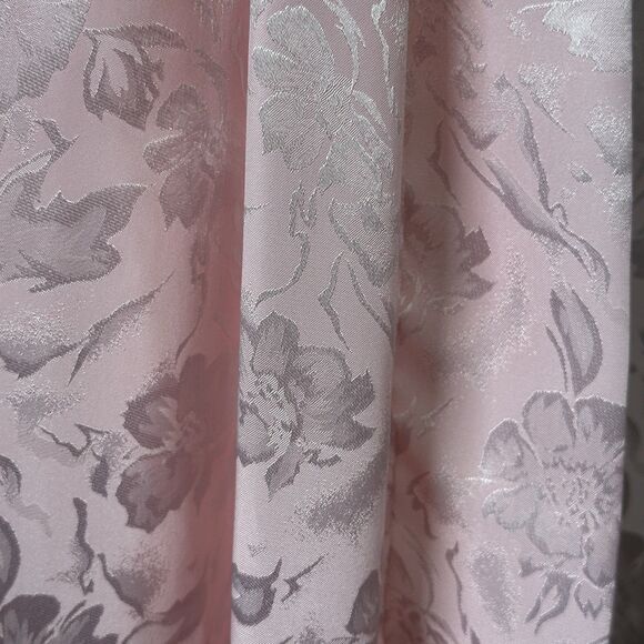 Vtg 90s Long Kimono Robe Small Powder Pink Floral Embossed Satin Belted Romantic - Picture 4 of 12